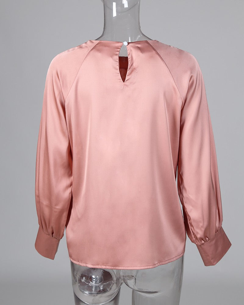 Solid Lantern Sleeve Casual Blouse