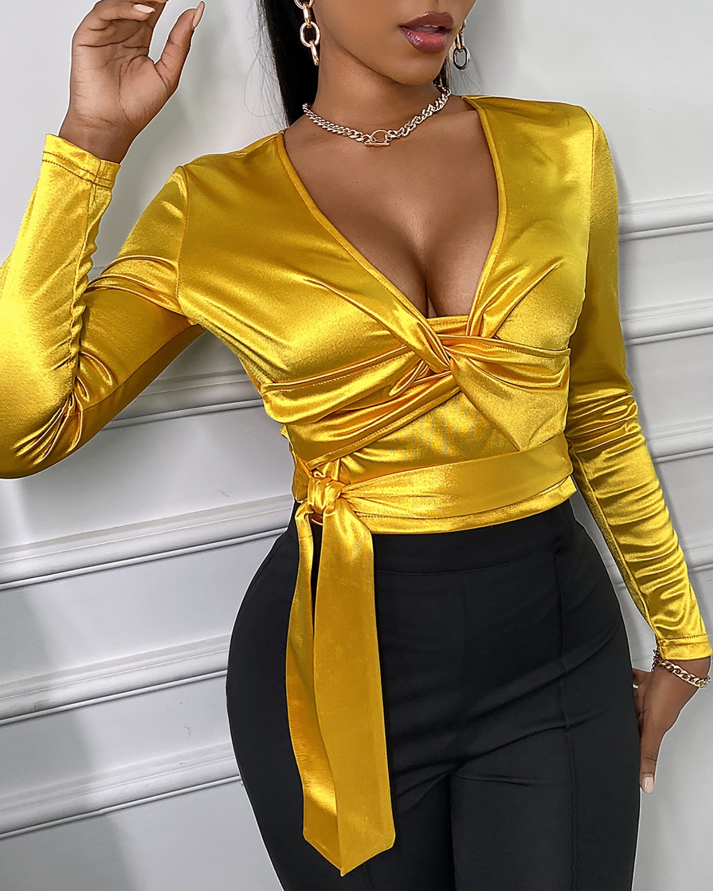 Satin Twisted Tied Detail Top