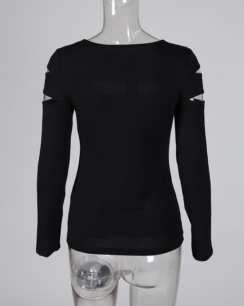 Fashion  Hollow Out Long Sleeve T-shirt Top