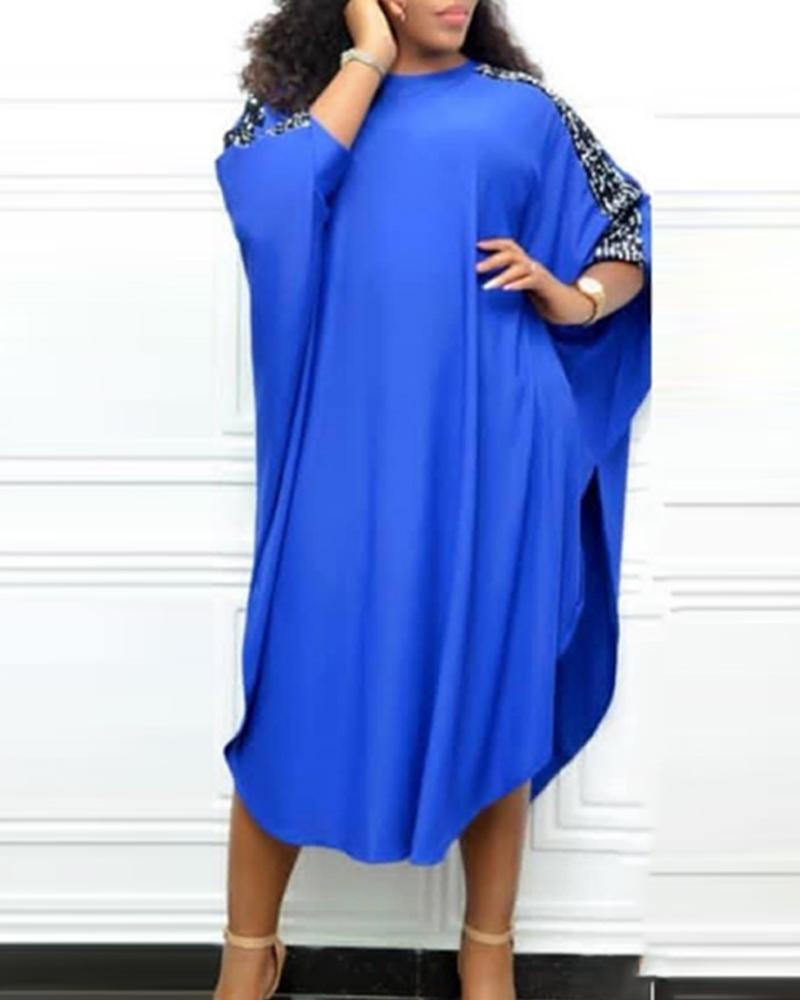 Outlet26 Oversized Side Contrast Tunic Top blue