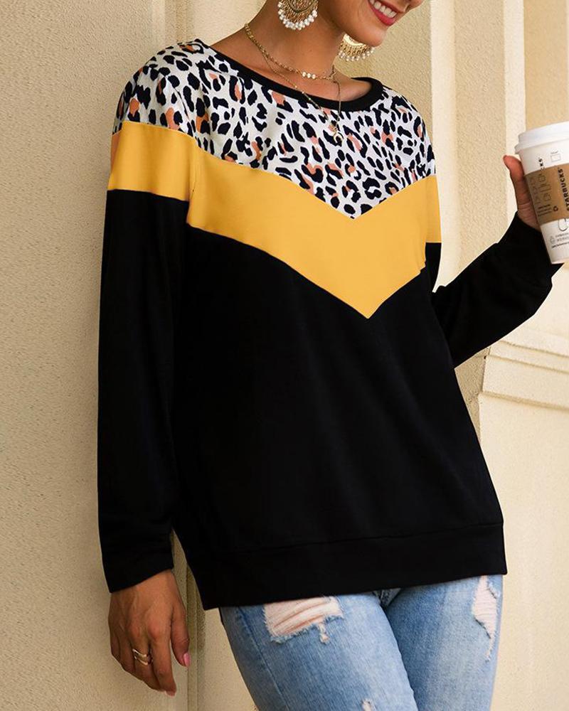 Leopard Contrast Style Sweatshirt