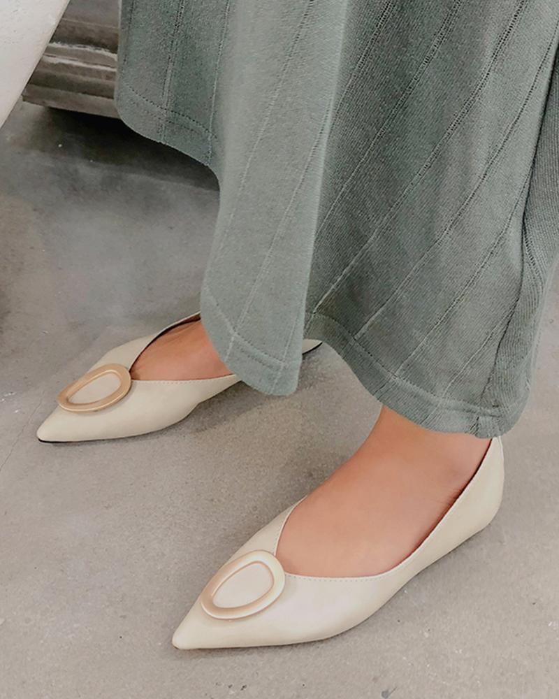 Decorative Buckle Pointed Toe Flats