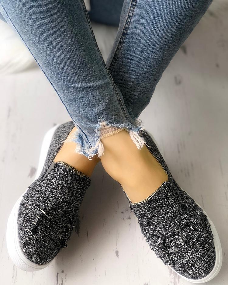 Solid Layered Ruffles Casual Sneakers