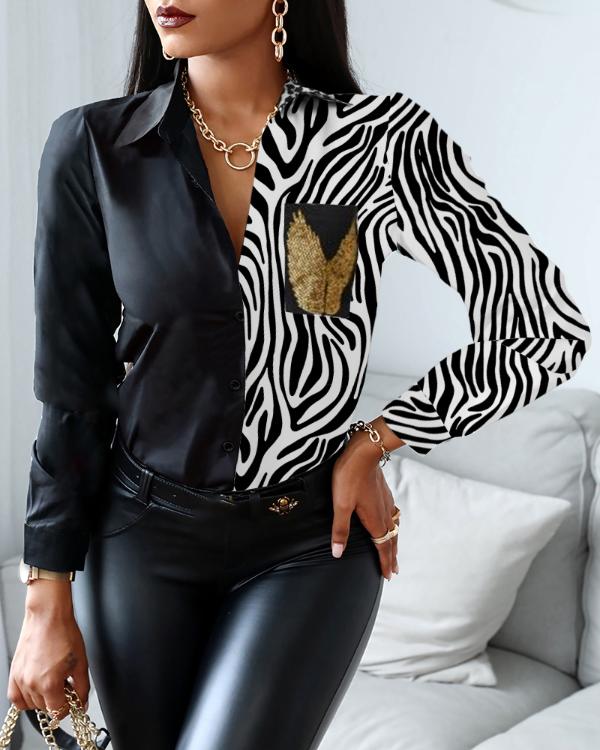 Cheetah Print Button Design Long Sleeve Shirt