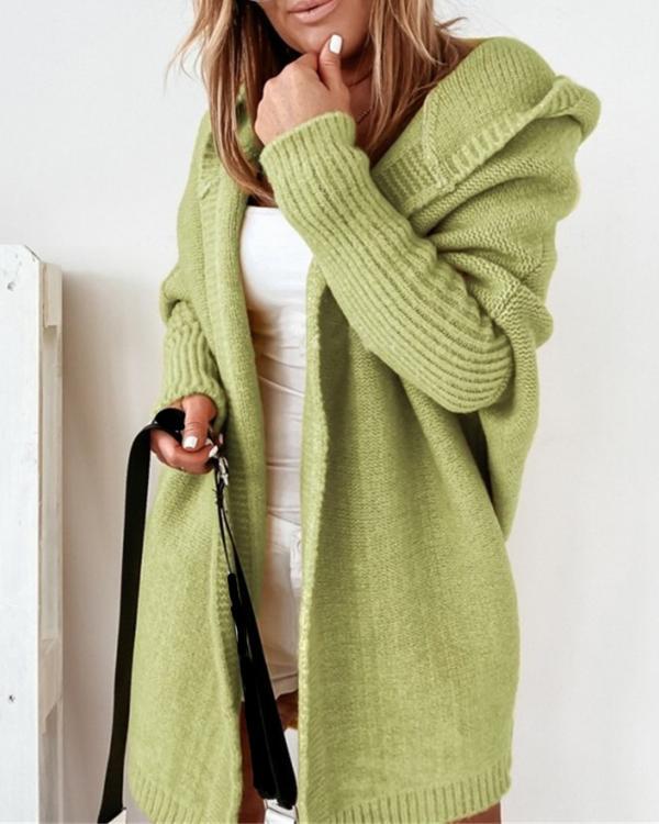 Batwing Sleeve Hooded Knit Cardigan