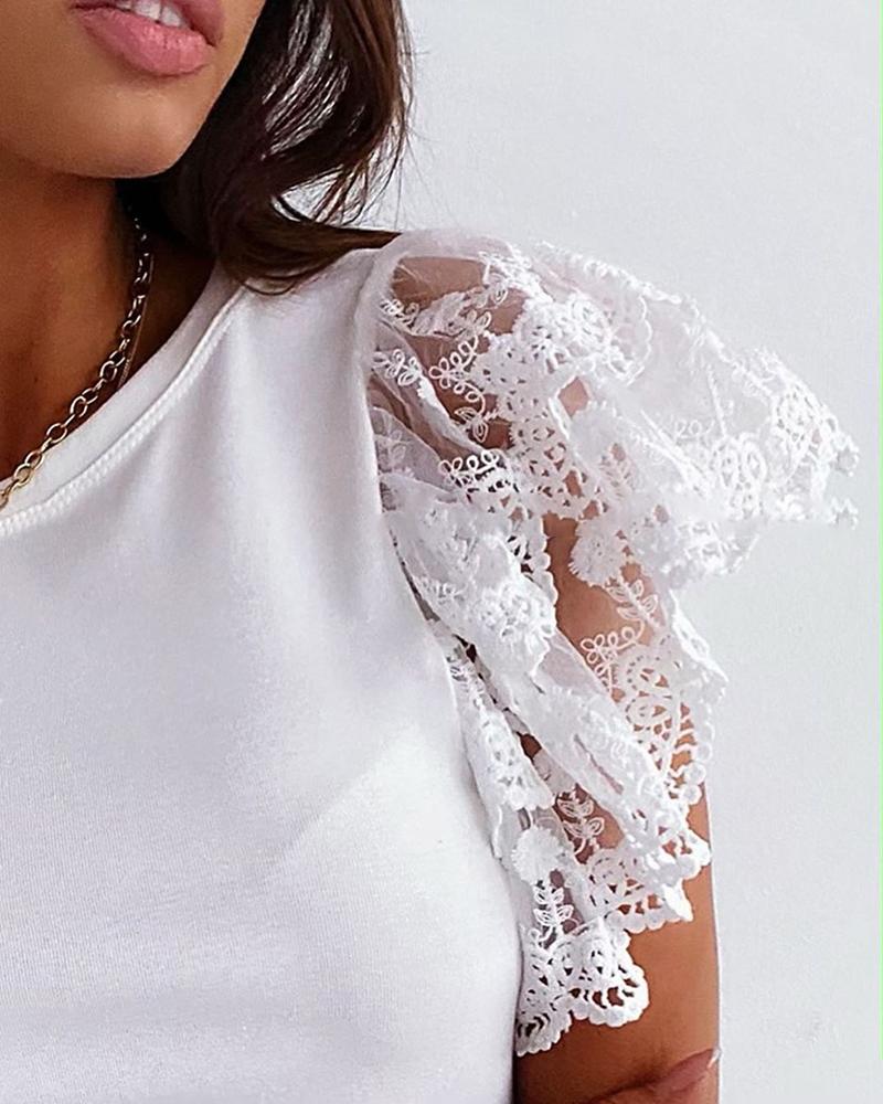 Lace Flutter Sleeve Casual Blouse