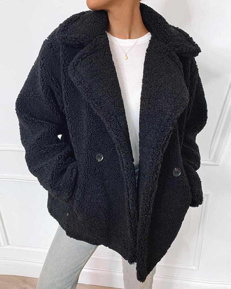 Solid Faux Shearling Pocketed Coat
