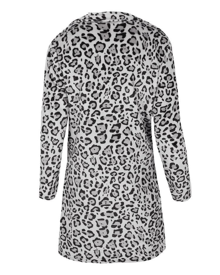 Leopard Fluffy Open Front Coat