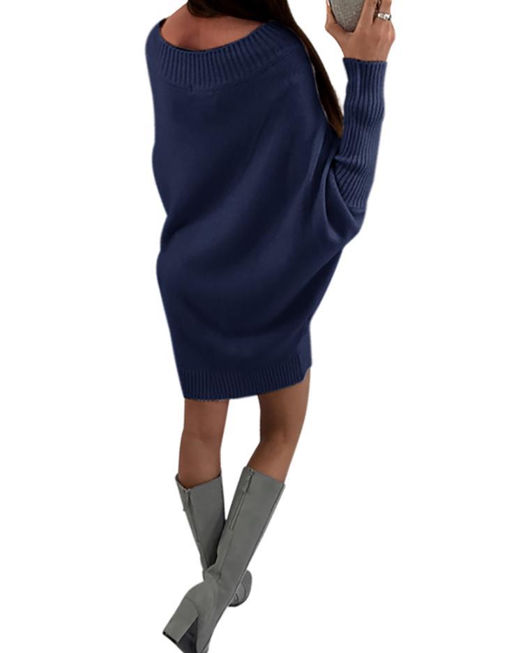Stylish Long Sleeve Solid Sweater Dress