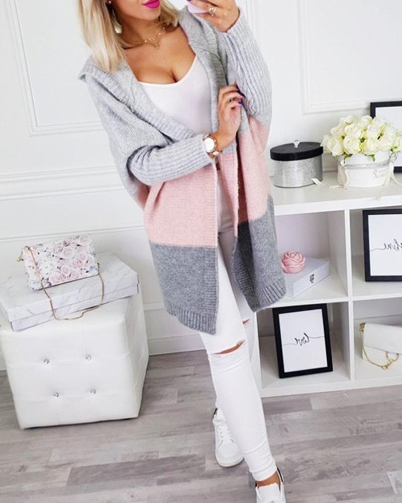 Solid Style Patchwork knit medium length cardigan sweater