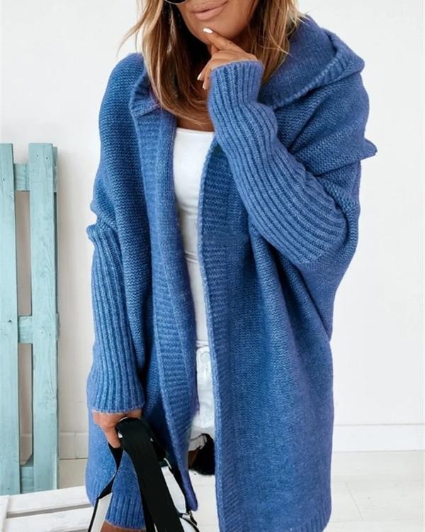 Batwing Sleeve Hooded Knit Cardigan