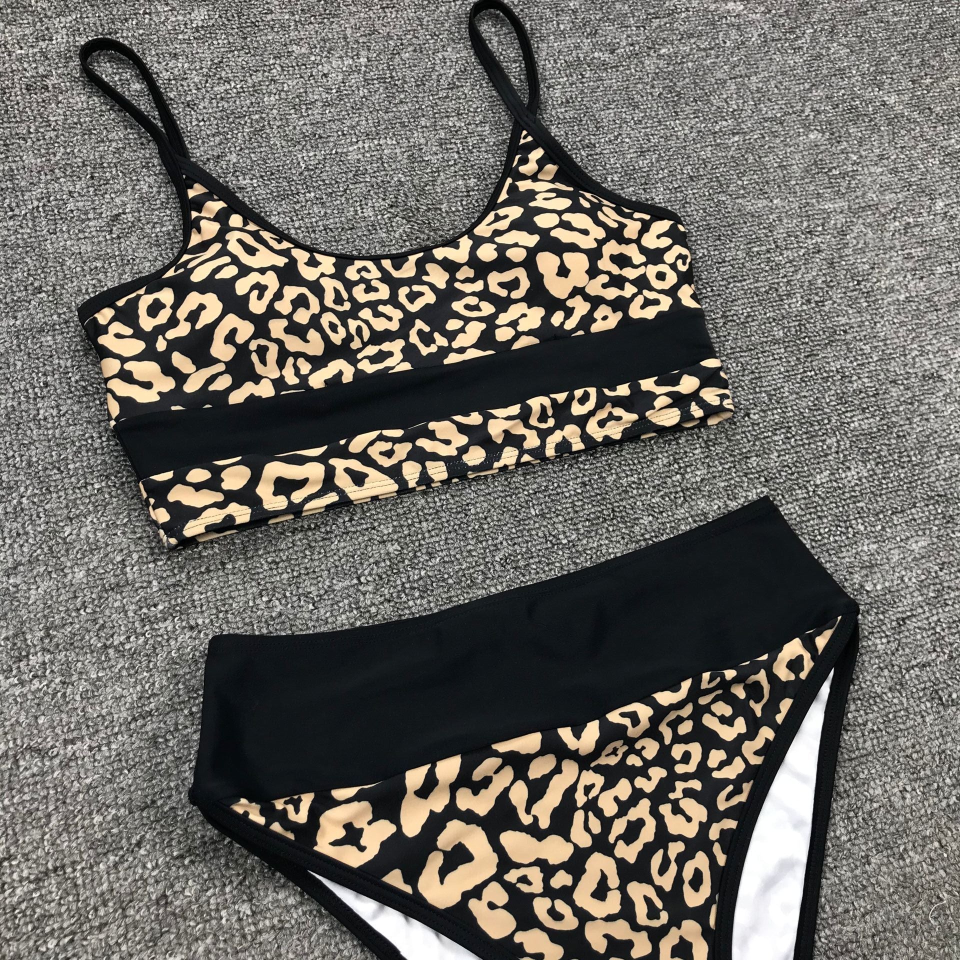 High Waist Swimwear Women Bathers Leopard Sexy Swimsuit Female Splice Bikinis Push Up Bathing Suit