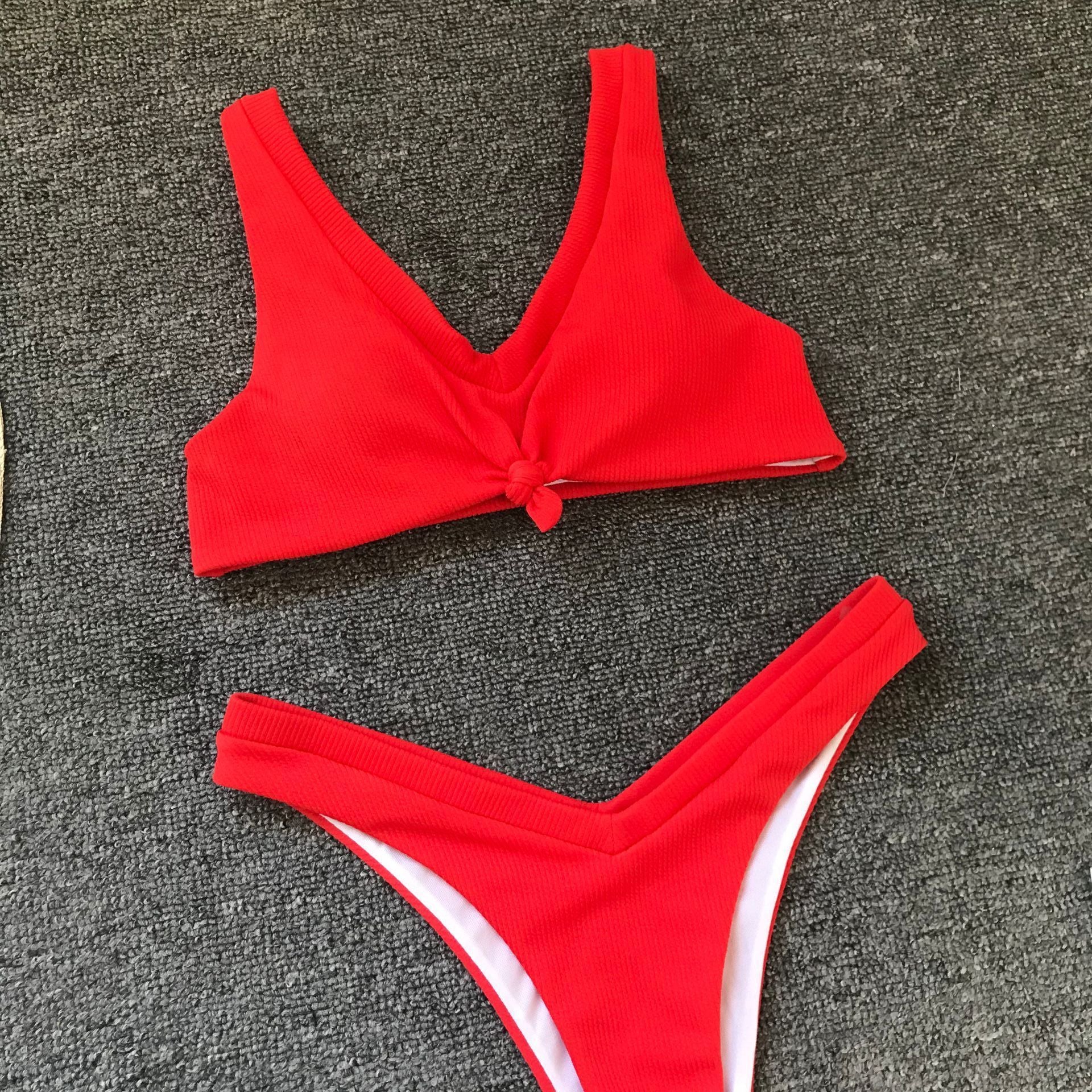 2020 Hot Sale Red Bikini Padded Tie Low Waist Sexy Swimsuit Female Swimwear Women Bathing Suit Brazilian Bikini