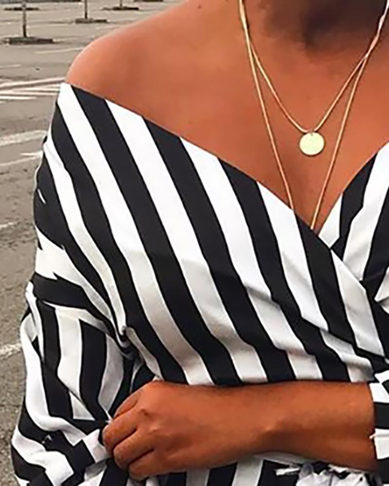Off Shoulder Striped Casual Blouse