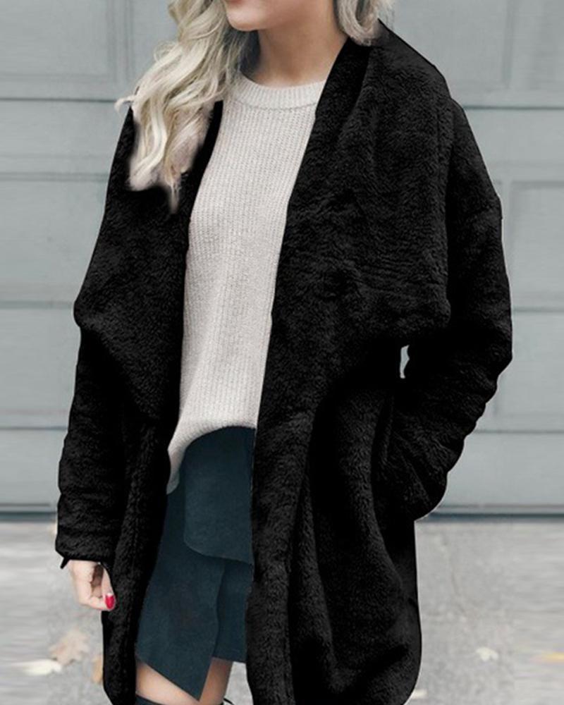 Faux Fur Turn-Down Collar Coat