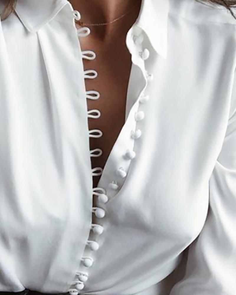 Long Sleeve Button Design Casual Blouse