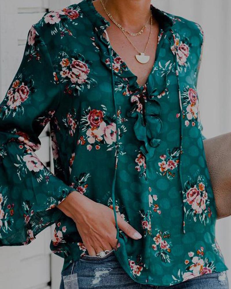 Stand Collar Floral Print Top