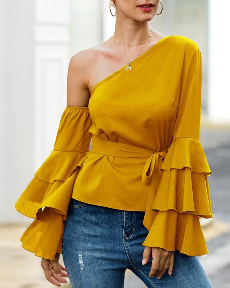 Outlet26 One Shoulder Layered Sleeve Top yellow