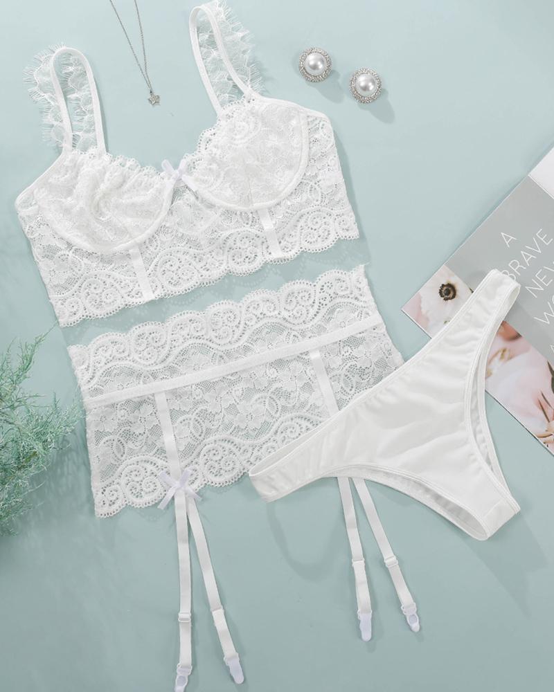 Solid Color Lace Sleeveless Bra Sets