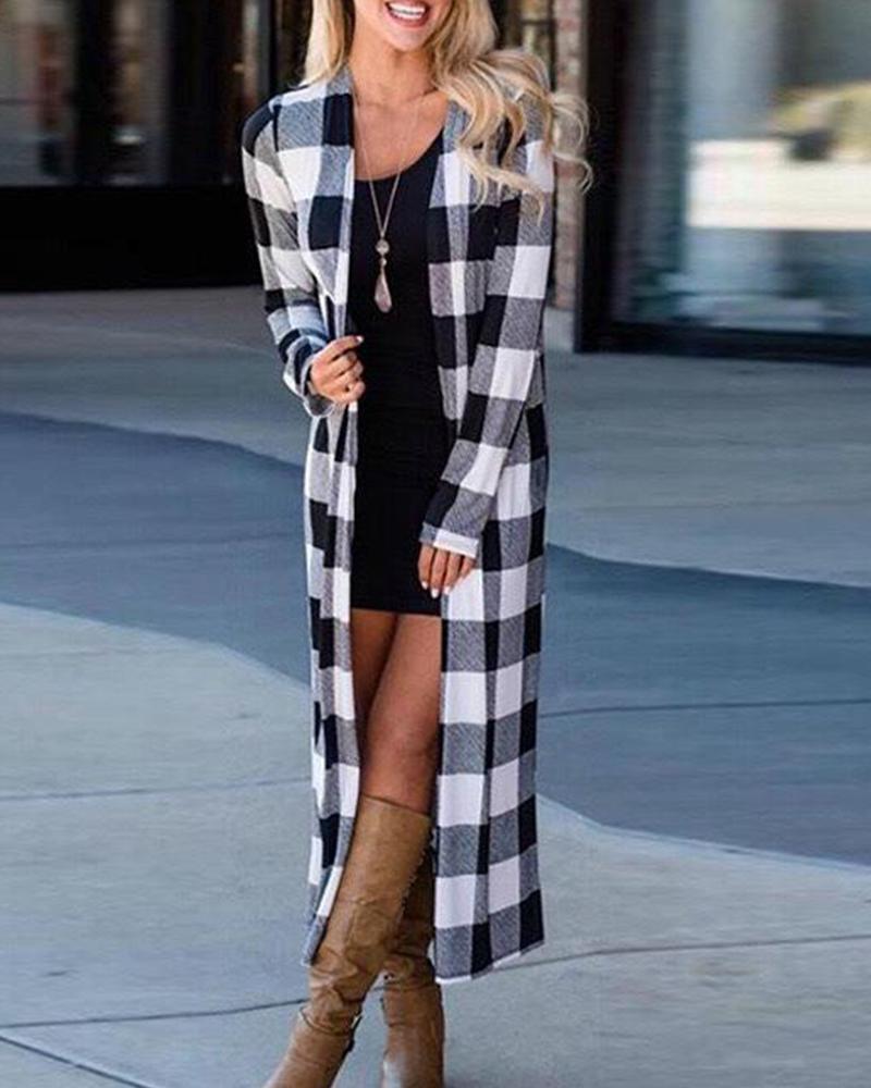 Plaid Open Front Duster Cardigan