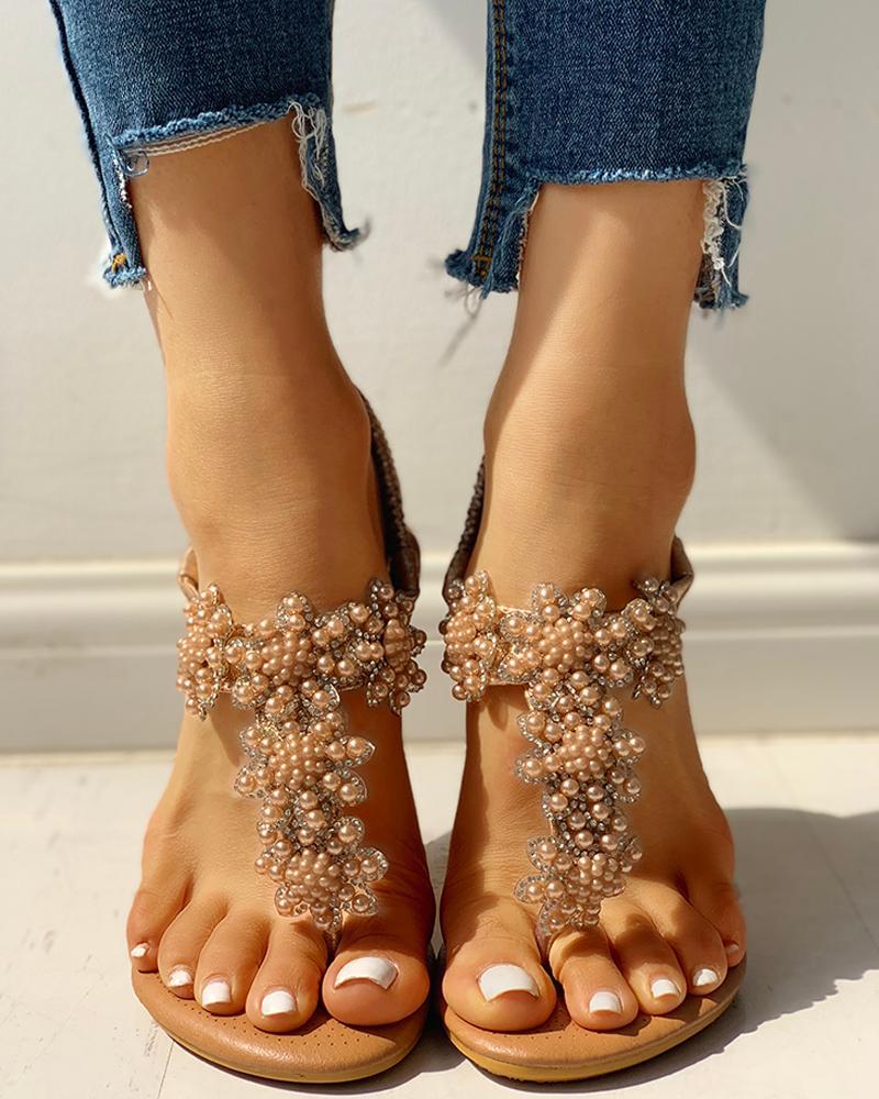 Beaded Design Toe Post Casual Sandals