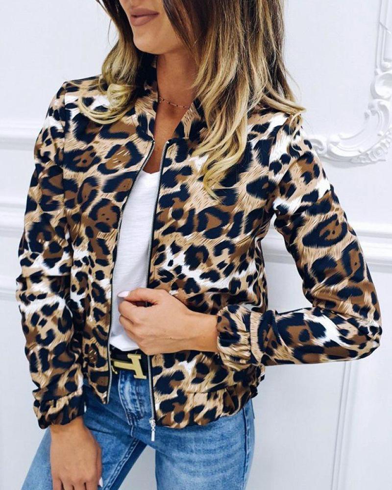 Leopard Print Zip Front Jacket