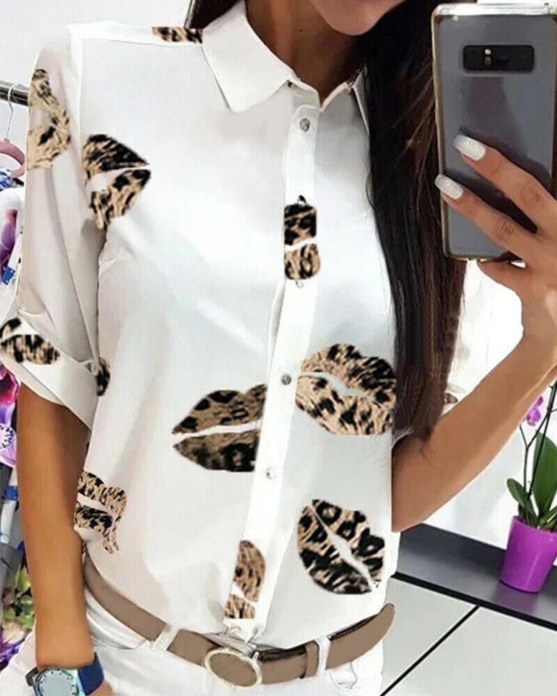Outlet26 Lip Print Button Up Shirt white