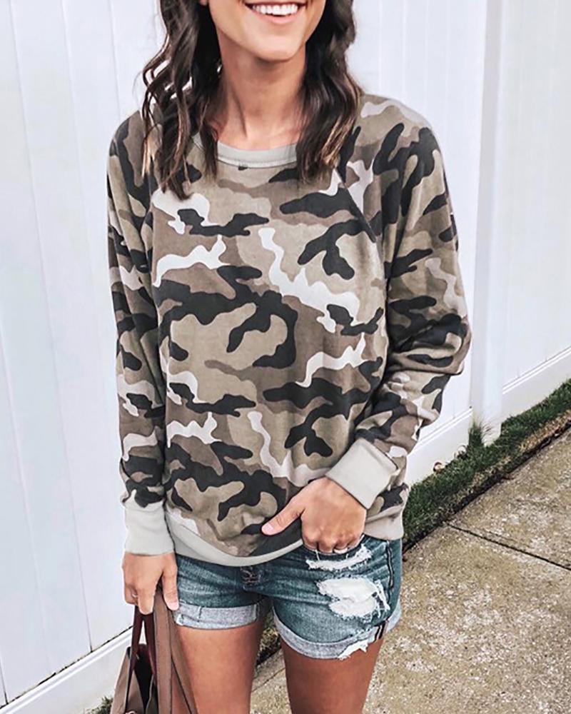 Camouflage Long Sleeve Casual Sweatshirt