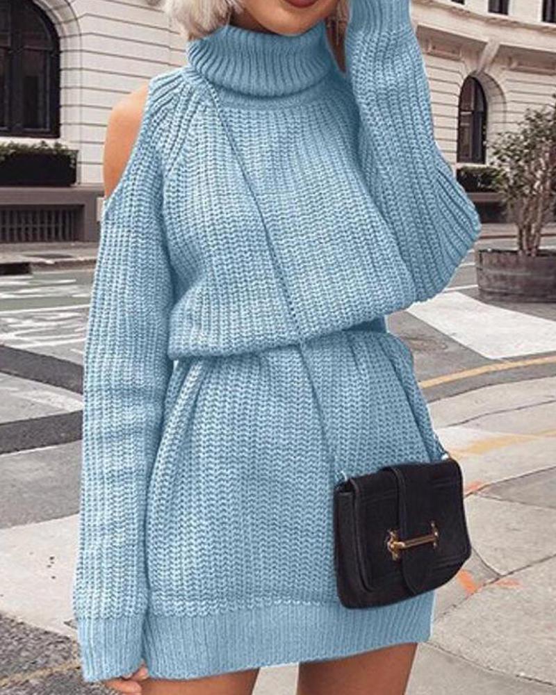 Cold Shoulder Ribbed Knit Sweater Dress