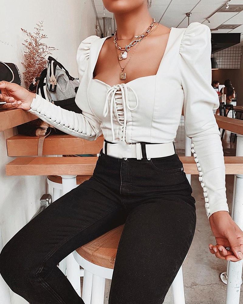 Outlet26 White Long Sleeve Bustier Top white