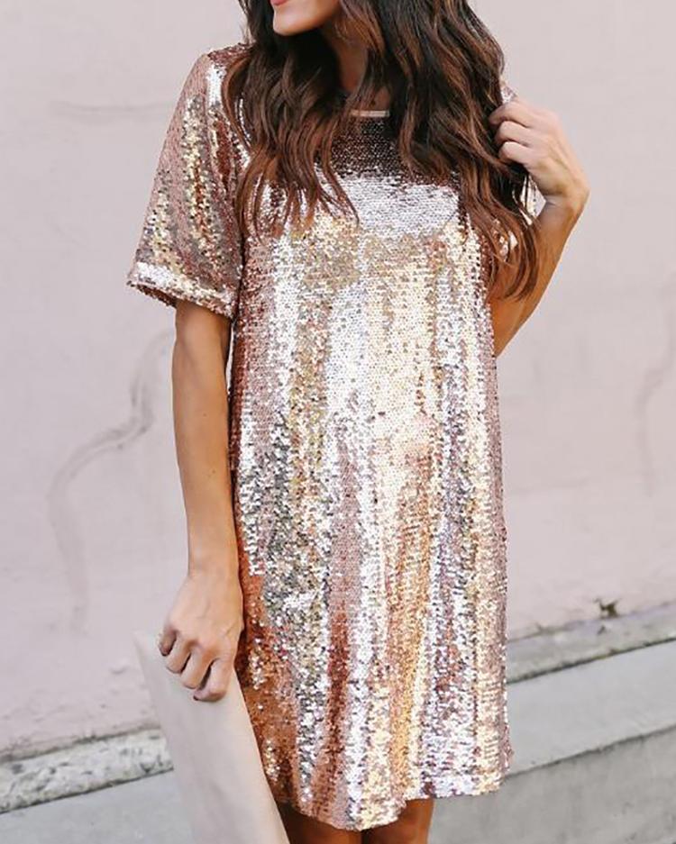 Outlet26 Sequins Loose Casual Dress gold