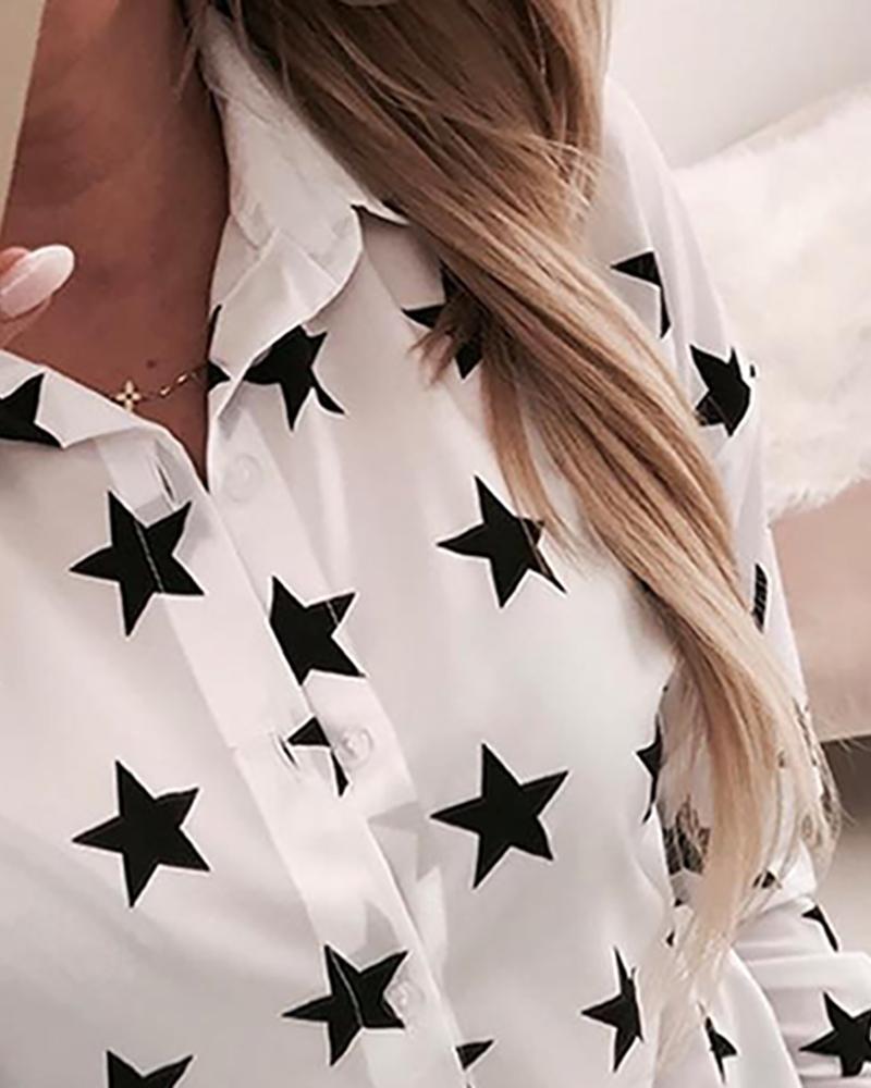 Star Pattern Print Long Sleeve Shirt