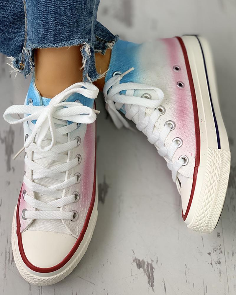 Colorblock Striped Lace-Up Casual Sneakers