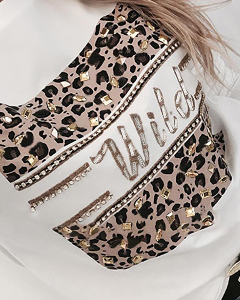 Hot Stamping Leopard Print Round Neck Sweatshirt