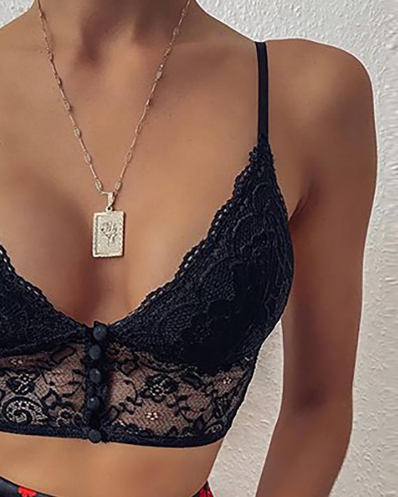 Plain Sheer Mesh Floral Lace Sexy Bra