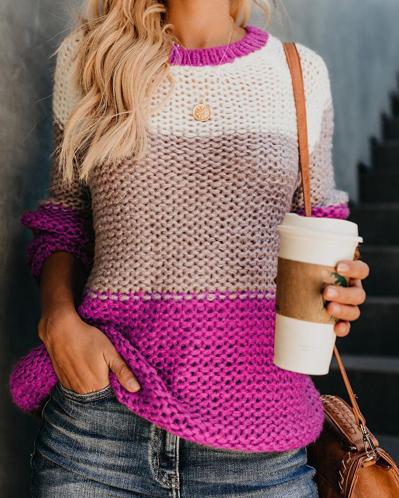 Colorblock Insert Knitted Casual Sweater