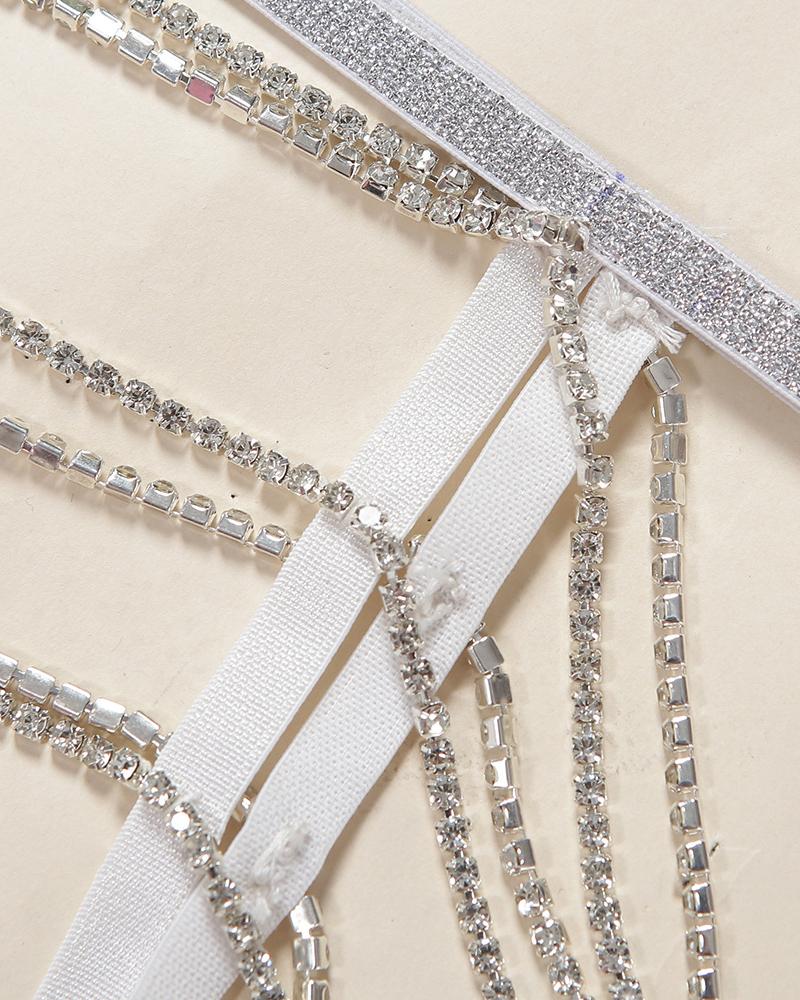 Glitter Studded Chain Strap Garter Lingerie Set