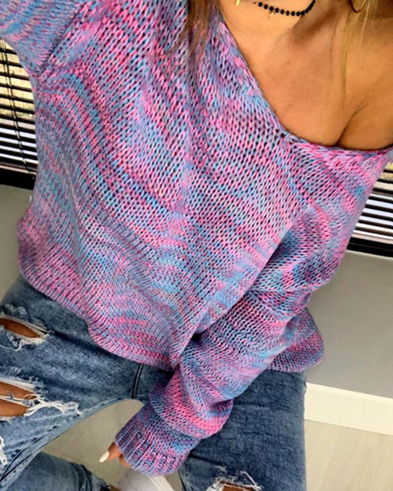 V Neck Long Sleeve Knitting Casual Sweater