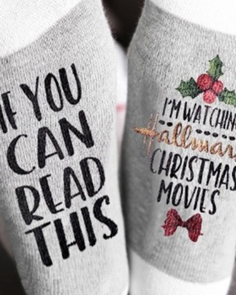 Christmas Printing Color Block Socks