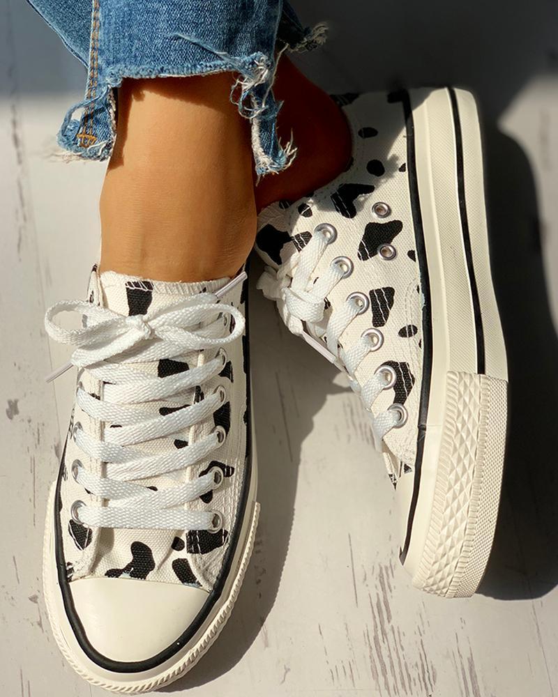 Abstract Print Lace-Up Sneakers
