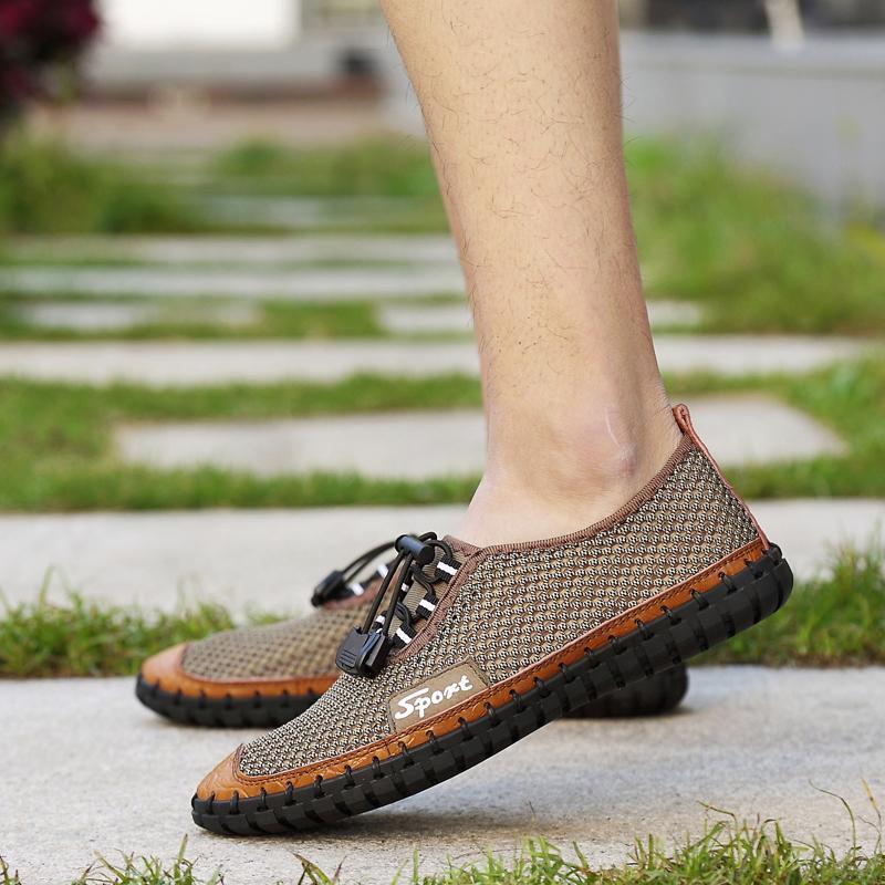 Men Hand Stitching Honeycomb Mesh Soft Sole Casual Shoes