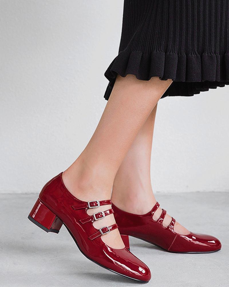 Outlet26 Polished Multi-Strap Mary Jane Shoes red