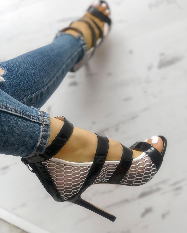 Multi-Strap Hollow out Thin Heeled Sandals