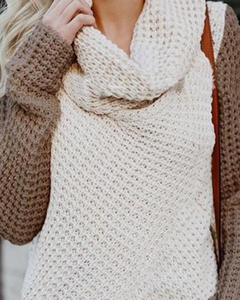 Contrast Sleeve Loose Knit Sweater