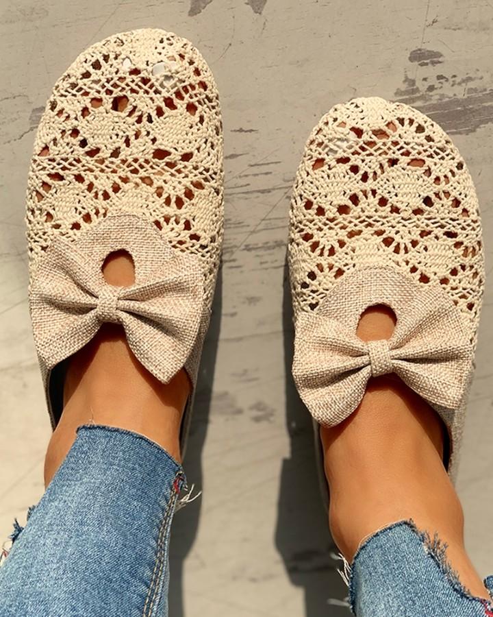 Mule Lace Hollow Out Bowknot Slip-On