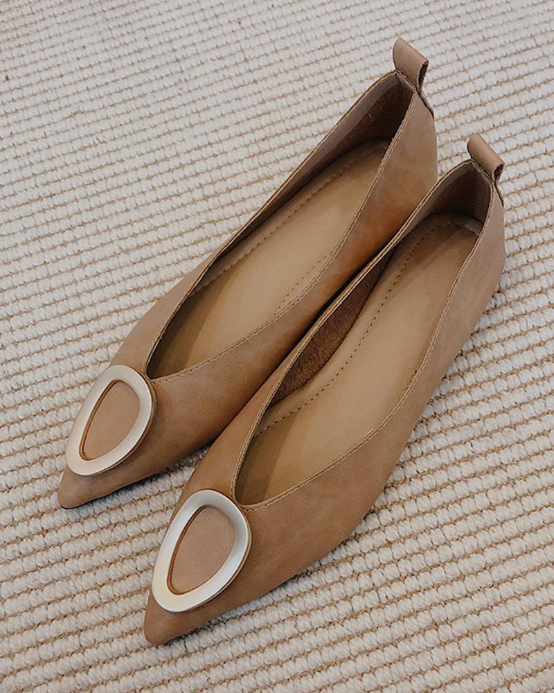Decorative Buckle Pointed Toe Flats