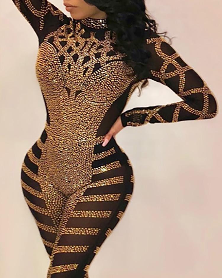 Hot Drilling See Through Mesh Jumpsuit