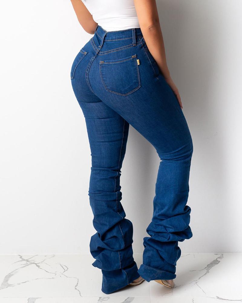 Solid High Waist Ruched Jeans