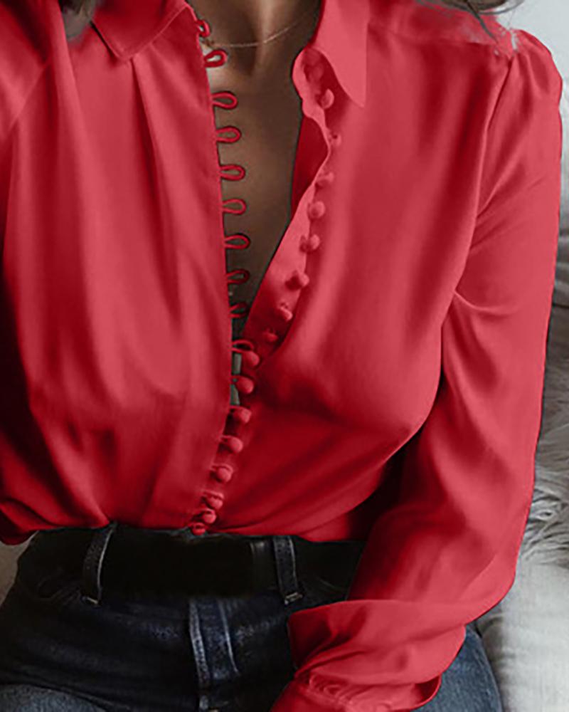 Long Sleeve Button Design Casual Blouse