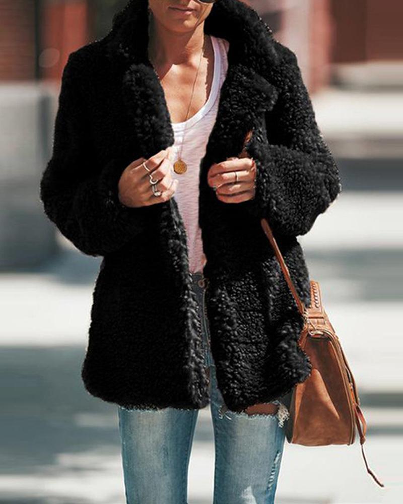 Solid Faux Shearling Button Coat